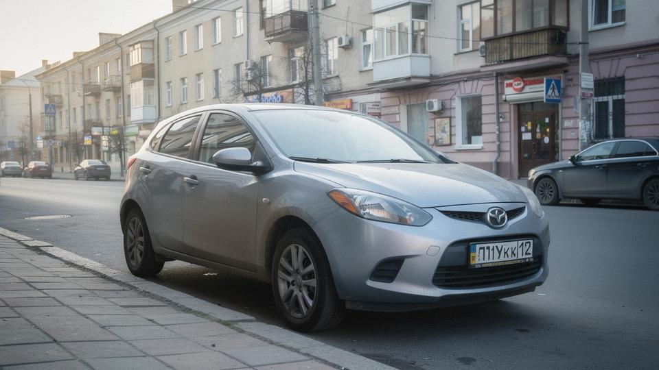 Compact rental car parked on a side street in Kyiv